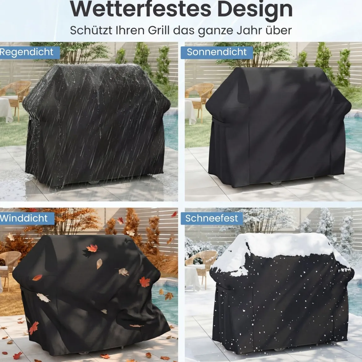 Grillabdeckung mit Kordelzug und Klettverschluss Wasserfest Verschleißfest Outdoor Schutzhülle Schwarz