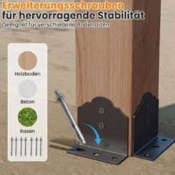Grillpavillon Holz Grillüberdachung mit 2 Seitenregalen Schrägem Metalldach 263 x 151 x 223cm