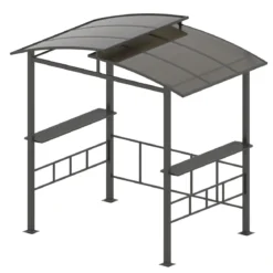 Grillpavillon Outdoor Grillüberdachung mit Seitenregalen Überdachung für Grill Gartenpavillon metall 248 x 150 x 232 cm Schwarz