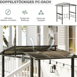 Grillpavillon Outdoor Grillüberdachung mit Seitenregalen Überdachung für Grill Gartenpavillon metall 248 x 150 x 232 cm Schwarz