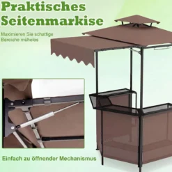 Grillpavillon 3-teiliger Gartenpavillon mit Bar 2 Klappbaren Barhocker & Doppeldach Braun