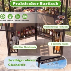 Grillpavillon 3-teiliger Gartenpavillon mit Bar 2 Klappbaren Barhocker & Doppeldach Braun