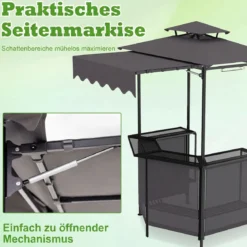Grillpavillon 3-teiliger Gartenpavillon mit Bar 2 Klappbaren Barhocker & Doppeldach Grau