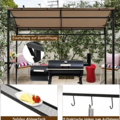 Grillpavillon Wetterfest Metallrahmen mit Regal & Haken 216 x 134 x 211 cm Braun