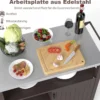 Grillwagen auf Rollen Grilltisch mit Edelstahl Servierwagen & 3 Ablagen & Schrank & Gewürzregal