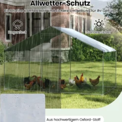 Großer Hühnerstall Freilaufgehege begehbarer Geflügelstall mit Überdachung abschließbarer Tür 300 cm x 170 cm x 190 cm Silber