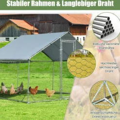 Großer Metall-Hühnerstall mit wasserdichter und sonnenfester Abdeckung verzinktem Outdoor-Haustiergehege Silber