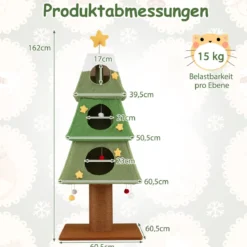 Großer Weihnachtlicher Kratzbaum für Wohnungskatzen 162 cm Niedlicher Katzenturm Grün