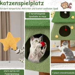 Großer Weihnachtlicher Kratzbaum für Wohnungskatzen 162 cm Niedlicher Katzenturm Grün