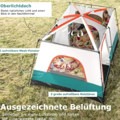 Groß Zelt mit Vorzelt & Boden & 2 Räumen & 2 Eingänge & Tragetasche Campingzelt Familienzelt