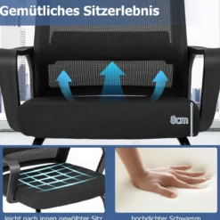 Gästestuhl mit Lendenwirbelstütze & Kufengestell & Gepolstertem Sitz Konferenzstuhl Schwarz