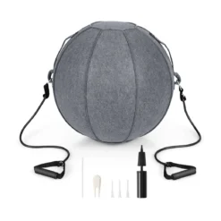 Gymnastikball φ 65 cm Yoga Ball mit Cover & Griff Sitzball für Yoga und Pilates Grau