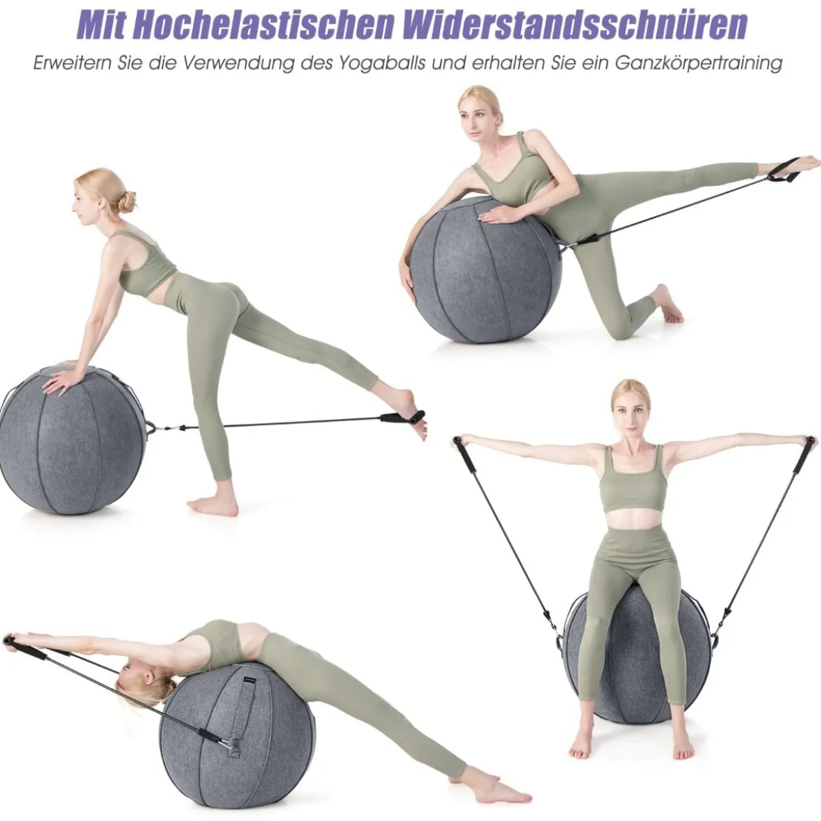 Gymnastikball φ 65 cm Yoga Ball mit Cover & Griff Sitzball für Yoga und Pilates Grau