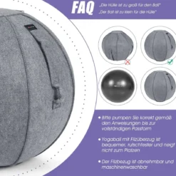 Gymnastikball φ 65 cm Yoga Ball mit Cover & Griff Sitzball für Yoga und Pilates Grau