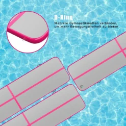 Gymnastikmatte Aufblasbar Tumbling Matte Trainingsmatte Blau/Rosa/Schwarz 400 x 100 x 10 cm
