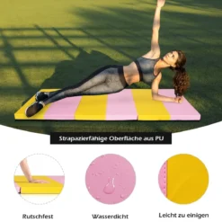 Gymnastikmatte faltbare Übungsmatte dicke Sportmatte Rosa und Gelb 180 cm x 60 cm
