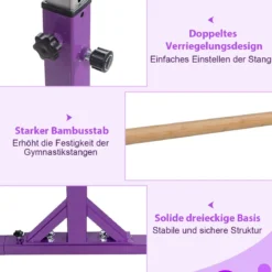 Gymnastikstangen Reckstange Turnbarren mit einstellbarer Breite 250 x 132 x 140 cm Violett