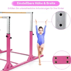 Gymnastikstangen Reckstange Turnbarren mit einstellbarer Breite 250 x 132 x 140 cm Rosa