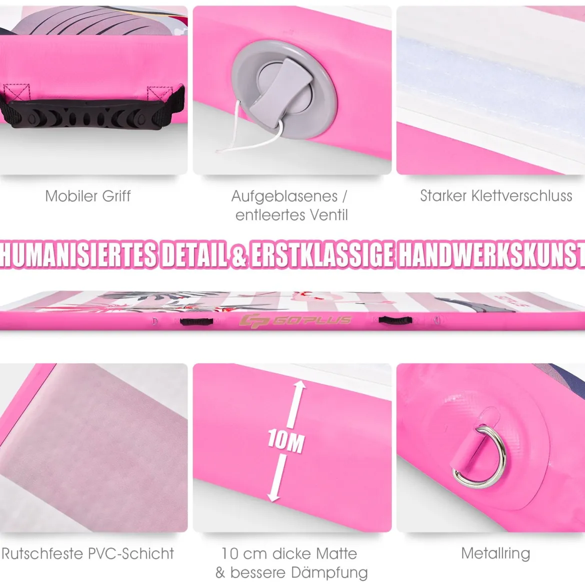 Gymnastik-Trainingsmatte aufblasbare Turnmatte Air Track 300 x 100 x 10 cm Rosa
