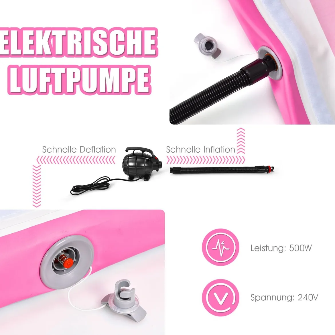 Gymnastik-Trainingsmatte aufblasbare Turnmatte Air Track 300 x 100 x 10 cm Rosa