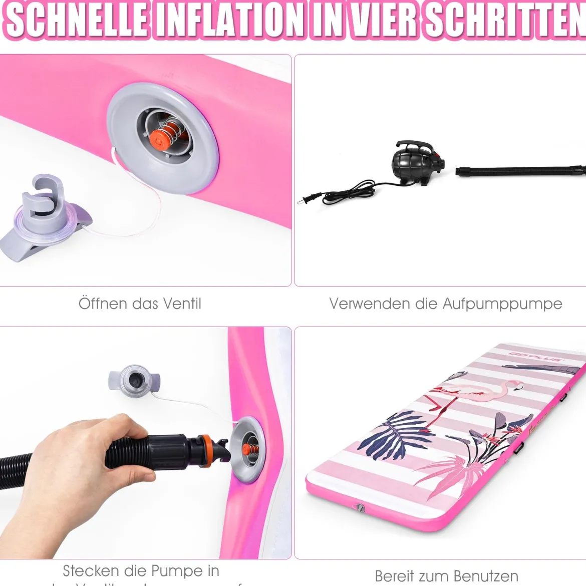 Gymnastik-Trainingsmatte aufblasbare Turnmatte Air Track 300 x 100 x 10 cm Rosa