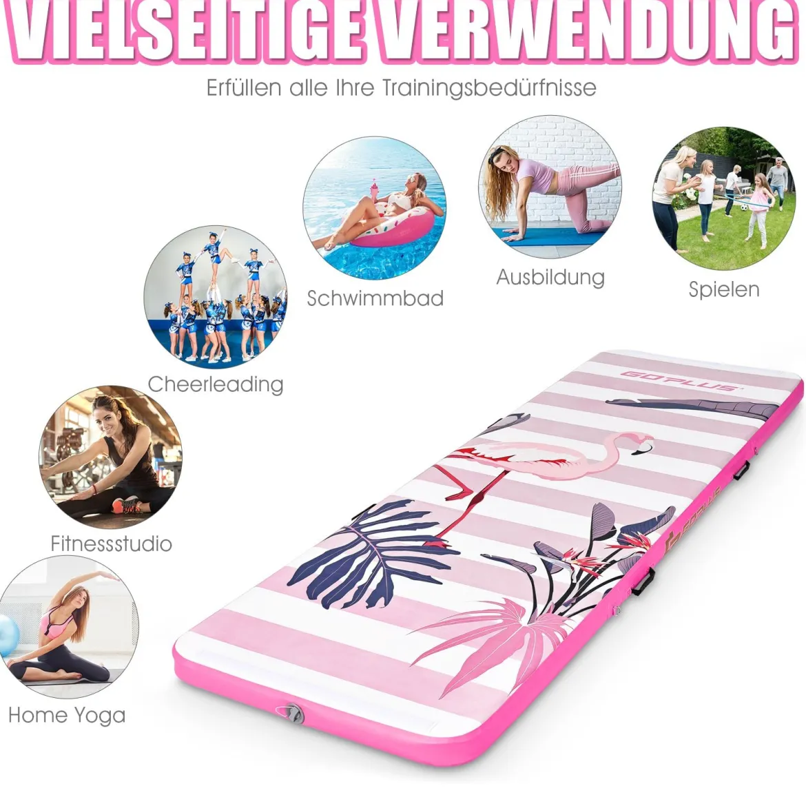 Gymnastik-Trainingsmatte aufblasbare Turnmatte Air Track 300 x 100 x 10 cm Rosa