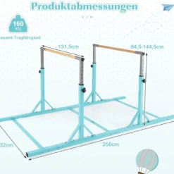 Gymnastik Turnreck bis 100kg Belastbar Höhenverstellbar & Breiteverstellbar Reckstange Türkis