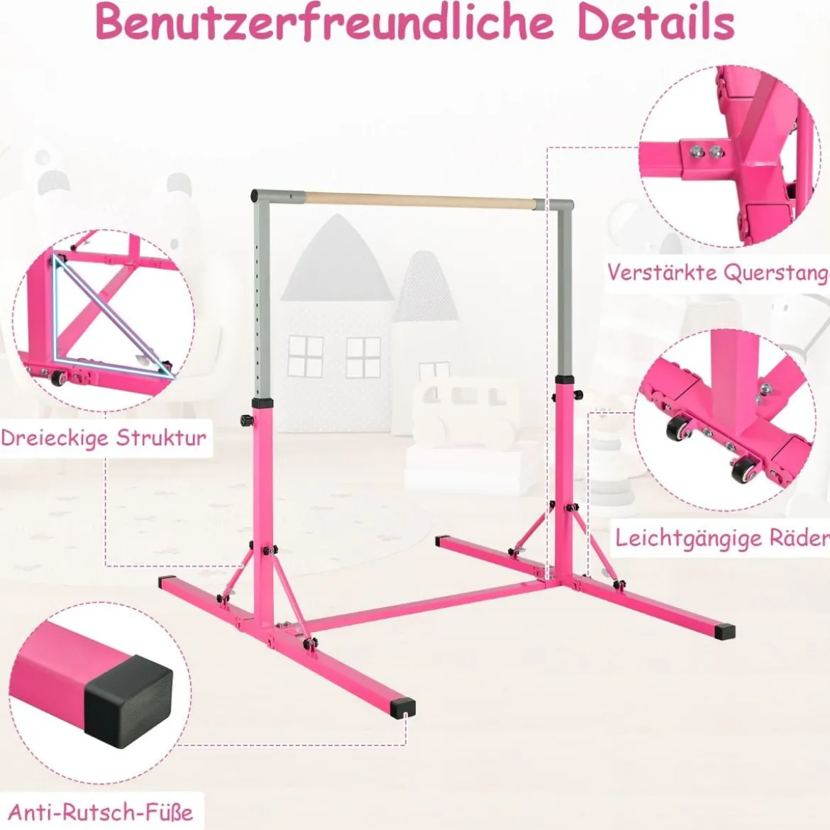 Gymnastik Turnreck Turnreck höhenverstellbar Turnstangen bis 100kg belastbar für den Innenbereich Rosa/Blau/Grün/Violett