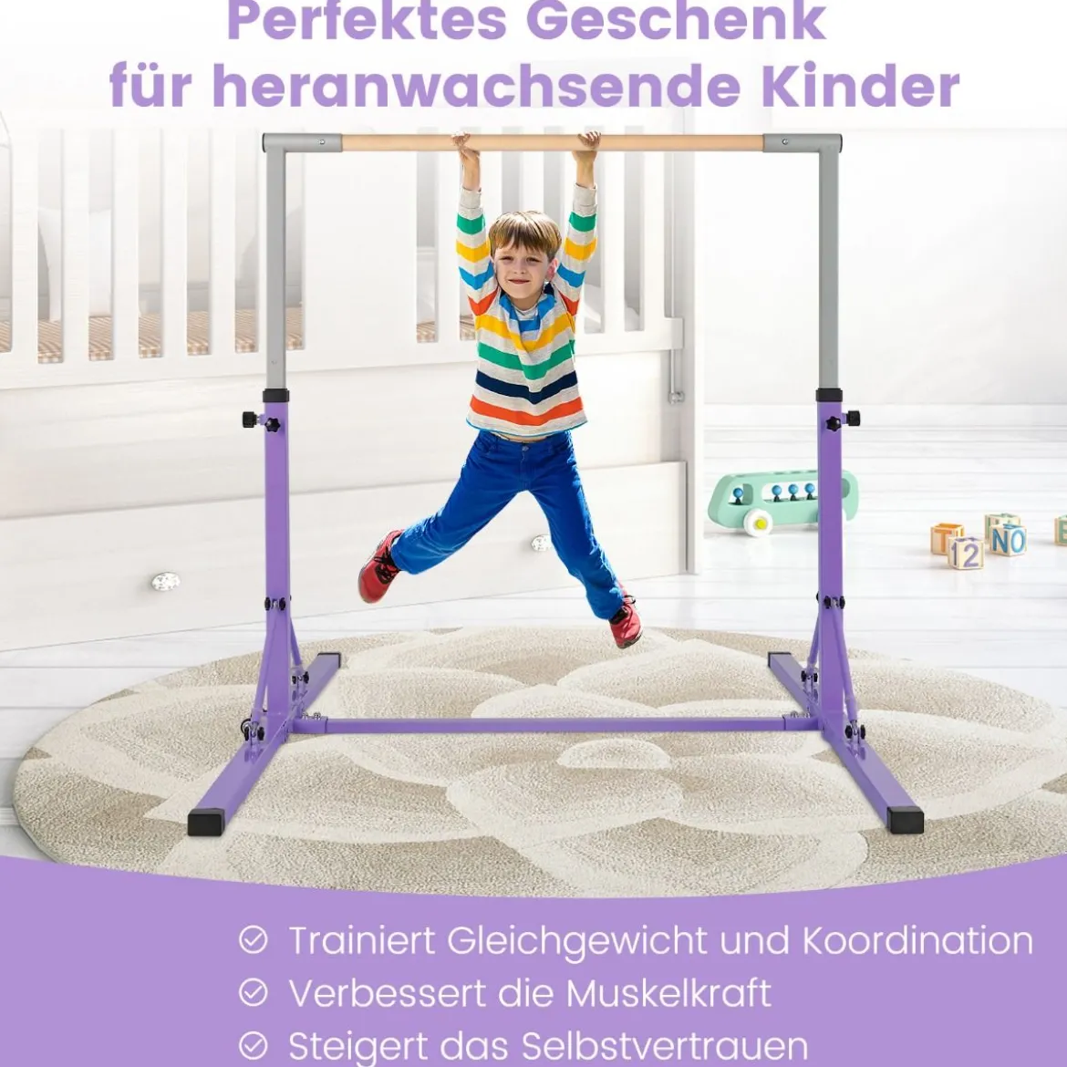 Gymnastik Turnreck Turnreck höhenverstellbar Turnstangen bis 100kg belastbar für den Innenbereich Rosa/Blau/Grün/Violett