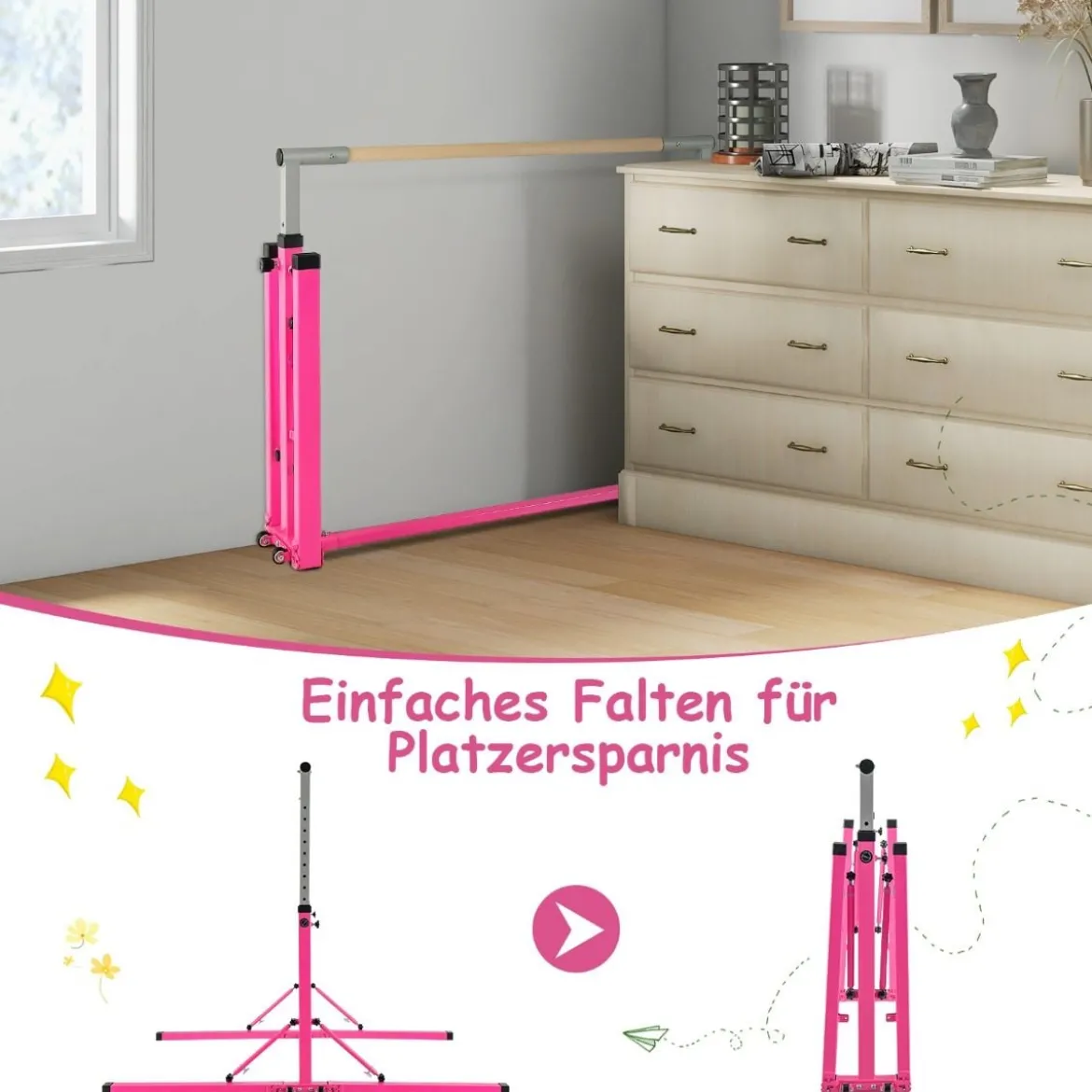 Gymnastik Turnreck Turnreck höhenverstellbar Turnstangen bis 100kg belastbar für den Innenbereich Rosa/Blau/Grün/Violett