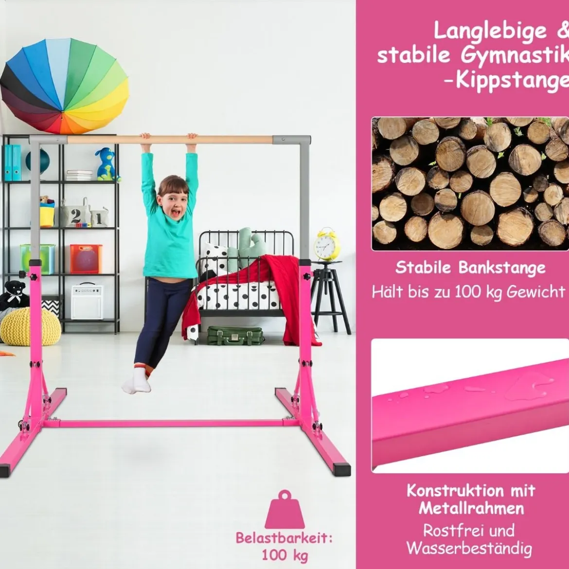 Gymnastik Turnreck Turnreck höhenverstellbar Turnstangen bis 100kg belastbar für den Innenbereich Rosa/Blau/Grün/Violett