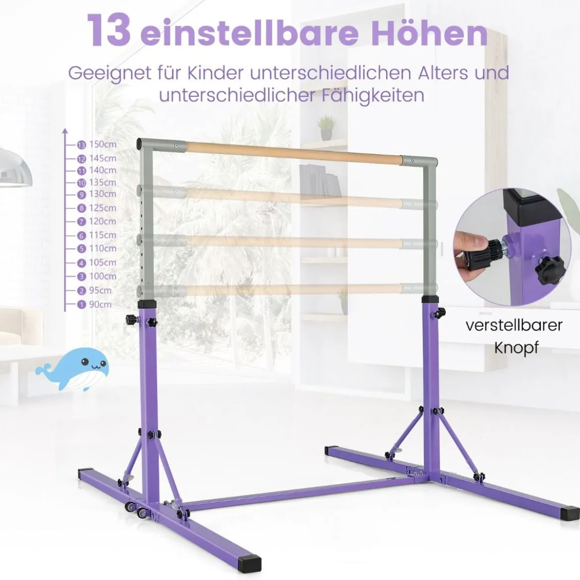 Gymnastik Turnreck Turnreck höhenverstellbar Turnstangen bis 100kg belastbar für den Innenbereich Rosa/Blau/Grün/Violett