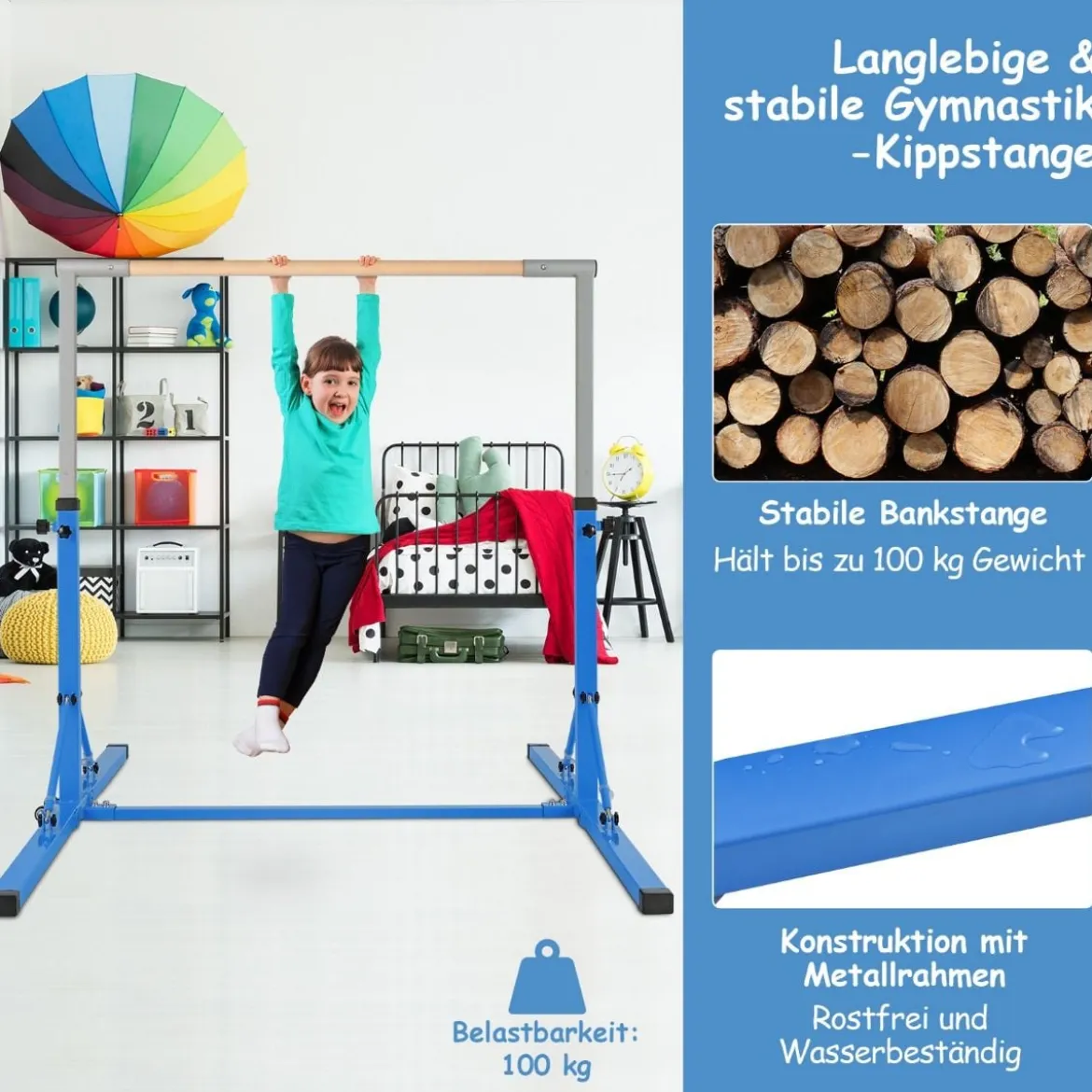Gymnastik Turnreck Turnreck höhenverstellbar Turnstangen bis 100kg belastbar für den Innenbereich Rosa/Blau/Grün/Violett