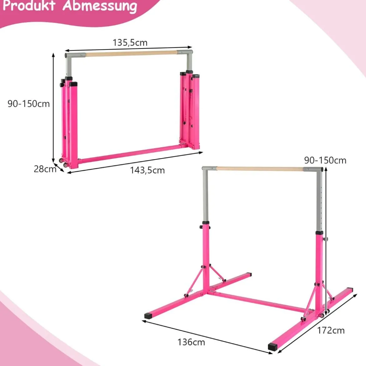 Gymnastik Turnreck Turnreck höhenverstellbar Turnstangen bis 100kg belastbar für den Innenbereich Rosa/Blau/Grün/Violett