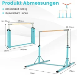 Gymnastik Turnreck Turnreck höhenverstellbar Turnstangen bis 100kg belastbar für den Innenbereich Rosa/Blau/Grün/Violett