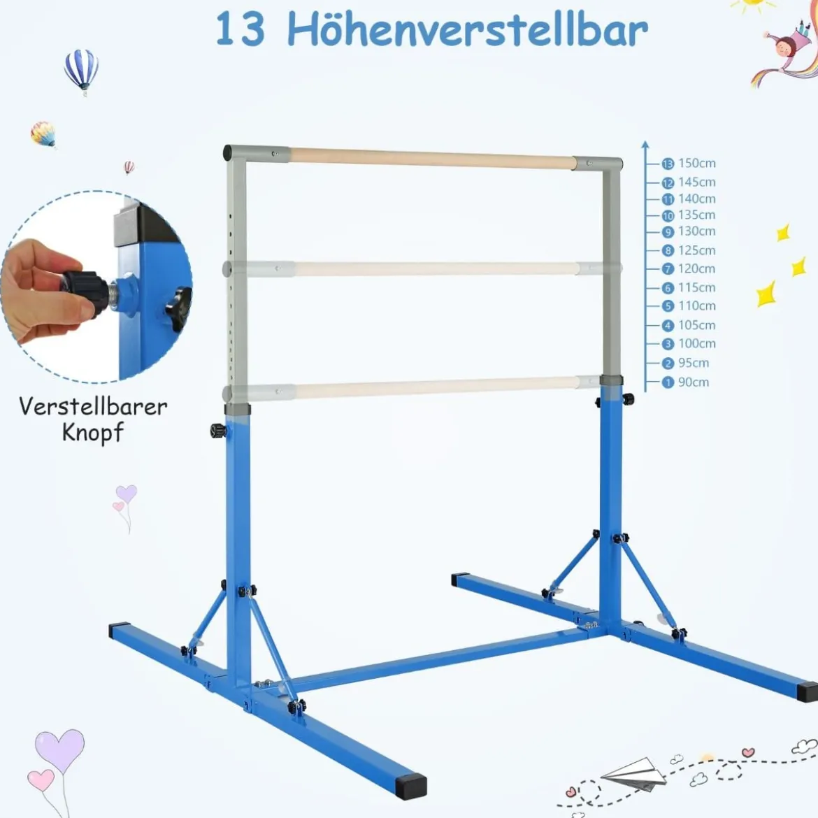 Gymnastik Turnreck Turnreck höhenverstellbar Turnstangen bis 100kg belastbar für den Innenbereich Rosa/Blau/Grün/Violett