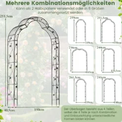 2 Halbrund Rosenbogen Metall Gartenbogen Halbbögen Torbogen 150 x 39 x 250 cm Schwarz