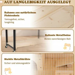 Hamsterkäfig aus Holz mit Rollen & Transparenten Acrylplatten 2-stöckiger Nagerkäfig 87 x 42 x 101 cm Natur