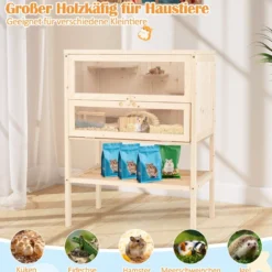 Hamsterkäfig mit Mesh-Klappdach & Acrylplatte & Abschließbare Tür Hamsterlaufstall