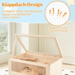Hamsterkäfig mit Mesh-Klappdach & Acrylplatte & Abschließbare Tür Hamsterlaufstall