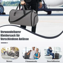Handgepäcktasche mit Schuhfach & verstellbarem Schultergurt 2-in-1-Hängeanzug-Reisetasche Dunkelgrau