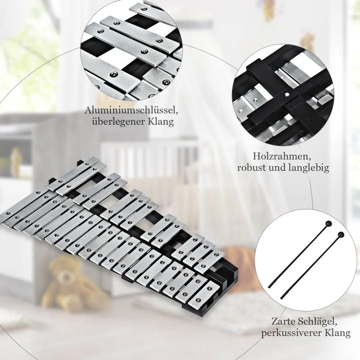 Handpercussion Glockenspiel Xylophon mit Schlägel Tragetasche 30 Noten