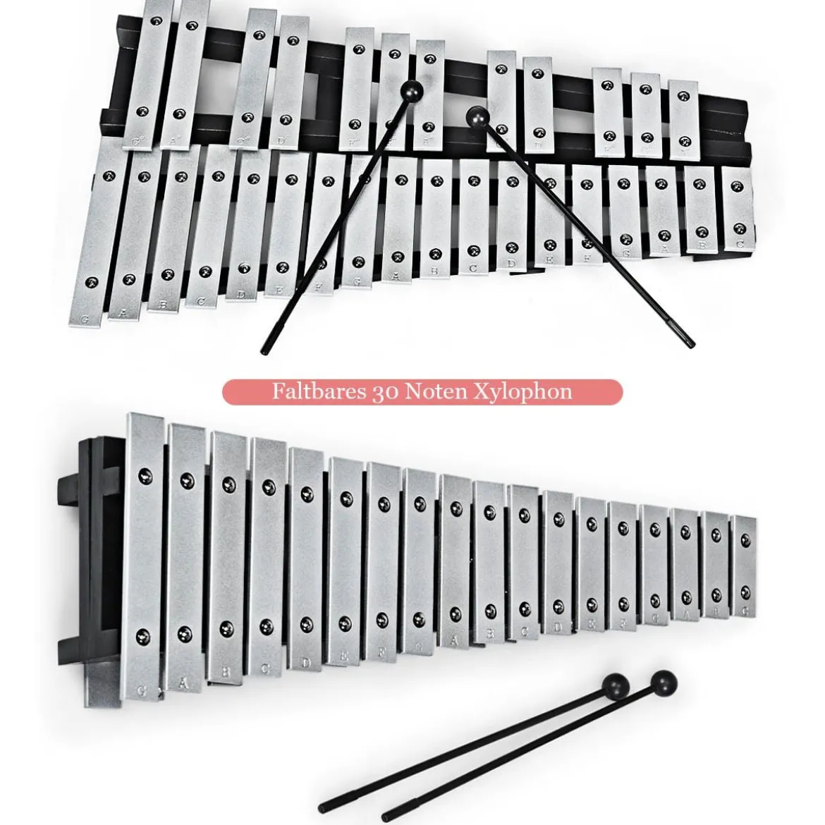 Handpercussion Glockenspiel Xylophon mit Schlägel Tragetasche 30 Noten