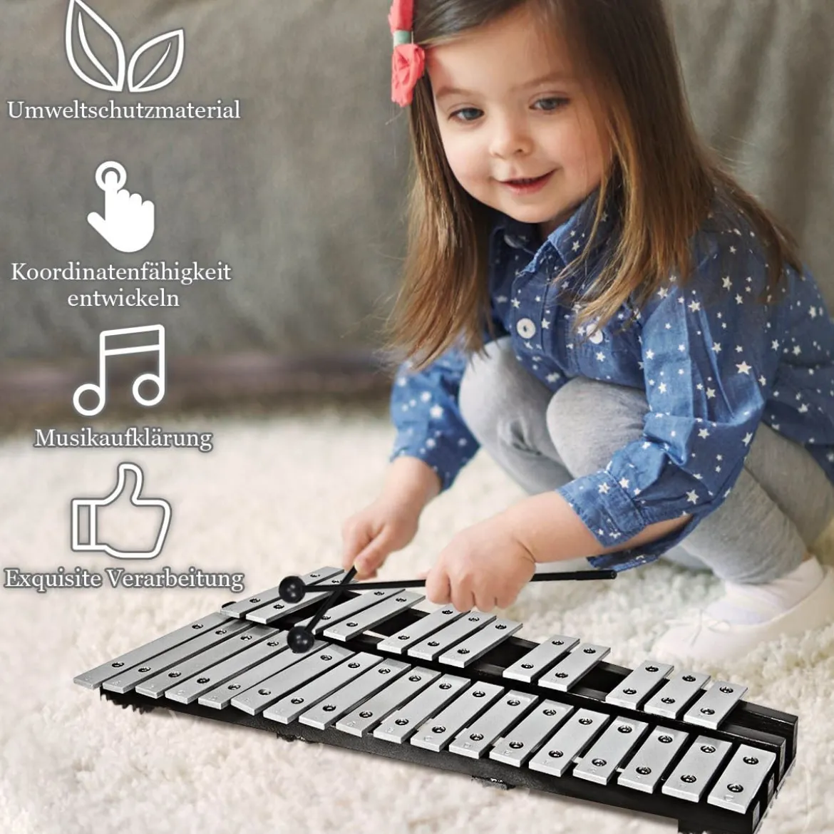 Handpercussion Glockenspiel Xylophon mit Schlägel Tragetasche 30 Noten