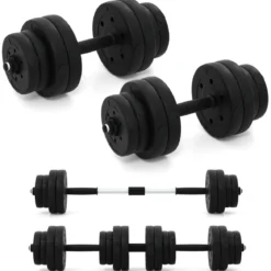 Hantelset 2 in 1 Langhantel 2er Set Hantelscheiben Kurzhantel Scheiben Krafttraining mit 16 Hantelscheiben