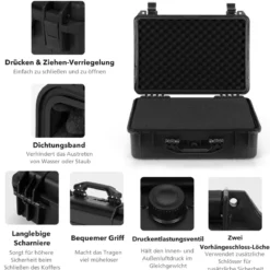 22" Hartschalen-Kamerakoffer Unisversal Anpassbar Wasserdichter Hartschalenkoffer Schwarz