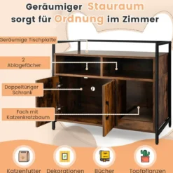 Haustierkiste Katzenschrank mit Doppeltüren & Kratzunterlage 89 x 45 x 74,5 cm