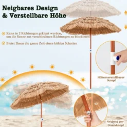 Hawaiianischer Strandschirm mit Tragetasche & Neigbarem Design Tischschirm 175 cm