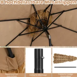 Hawaii Sonnenschirm mit Doppeldach Neigbarer Strohschirm Gartenschirm Stroh Strandschirm