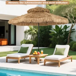 Hawaii Sonnenschirm mit Doppeldach Neigbarer Strohschirm Gartenschirm Stroh Strandschirm